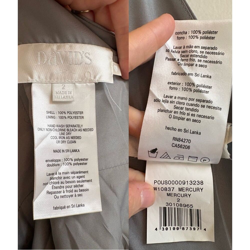 NWT David's Bridal Gray Satin Pleated Cocktail Dress Pockets 2 Mercury Formal - Picture 7 of 9